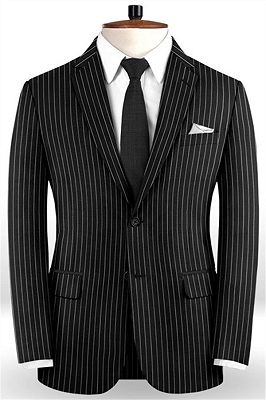 New Black Business Men Suits | Wedding Two Piece Striped Groom Tuxedos_1