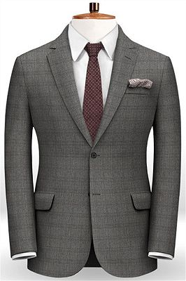 New Fashion Gray Checker Men Suits | Formal Business Man Blazers 2 Piece Groom Tuxedos_1