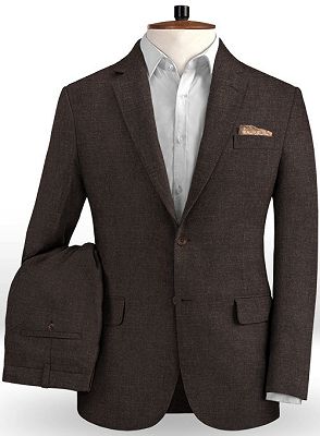 Brown Slim Fit Tuxedo with Notch Lape | Two Pieces Linen Business Men Suits