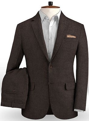 Brown Slim Fit Tuxedo with Notch Lape | Two Pieces Linen Business Men Suits_2