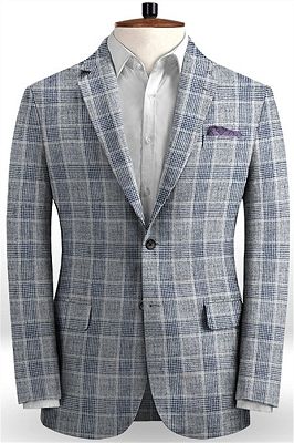 Silver Grey Summer Beach Groom Suits for Men | Two Pieces Plaid Linen Men Tuxedo