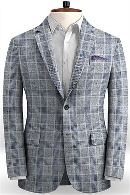 Silver Grey Summer Beach Groom Suits for Men | Two Pieces Plaid Linen Men Tuxedo_1