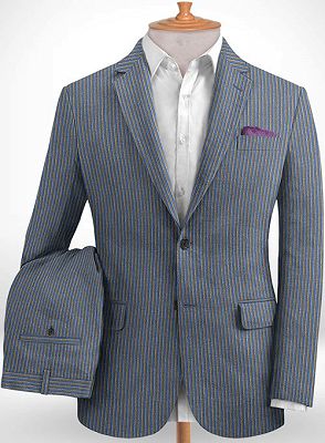 Blue Notched Lapel Men Suits for Sale | Modern Slim Fit Striped Tuxedo
