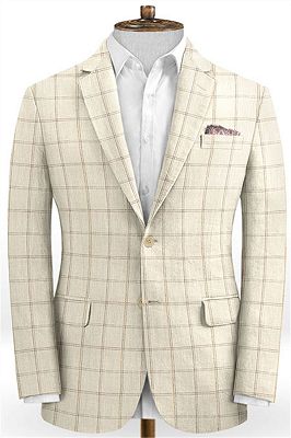 Light Champagne Plaid Linen Tuxedo | Fashion Two Pieces Notch Lapel Men Suits_1