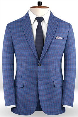 Skinny Blue Plaid Men Suits | Fashion Notched Lapel Tuxedo for Men