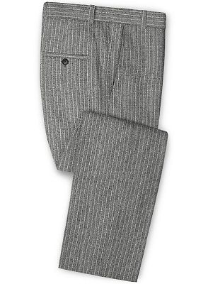 Grey Linen Men Suits | Two Pieces Striped Tuxedo_3