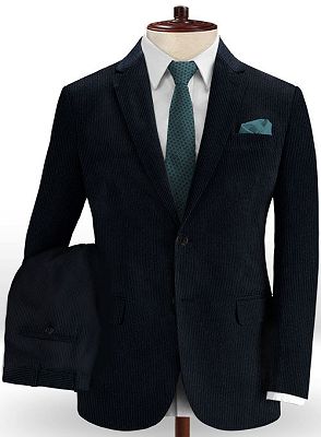 Navy Blue 2 Pieces Corduroy Tuxedo | Men Suits with Two Buttons