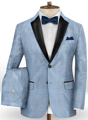 Sky Blue Fashionable Men Suits Online | New Arrival Printed Prom Suits