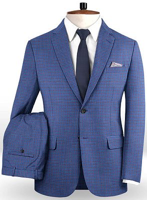Skinny Blue Plaid Men Suits | Fashion Notched Lapel Tuxedo for Men