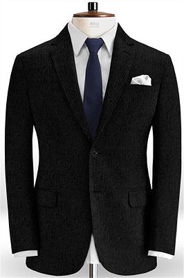 Black Corduroy Business Men Suits | Bespoke Striped Tuxedo with 2 Pieces_1
