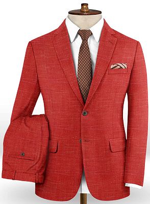 Summer Red Linen Men Suits Set | 2 Piece Prom Wear Tuxedo for Men_2