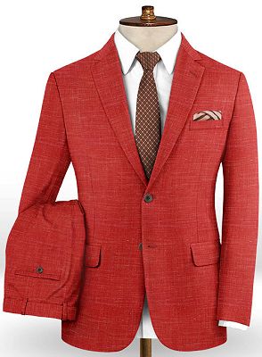 Summer Red Linen Men Suits Set | 2 Piece Prom Wear Tuxedo for Men