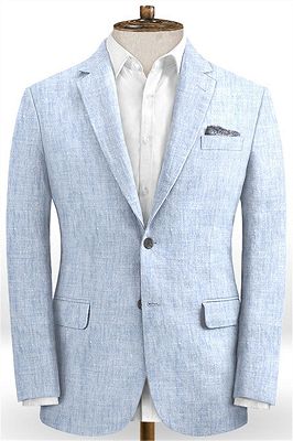 Sky Blue Cotton Linen Summer Wedding Suit | Beach Suit Groom Tuxedos Bestman Blazer