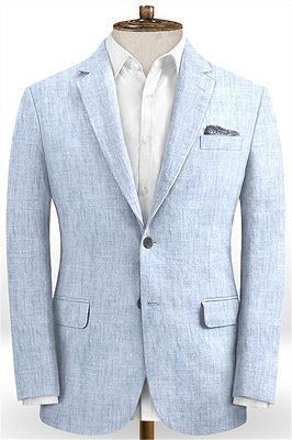 Sky Blue Cotton Linen Summer Wedding Suit | Beach Suit Groom Tuxedos Bestman Blazer_1