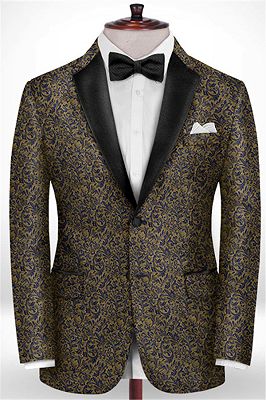 Gold Jacquard Prom Outfits Tuxedo | Two Pieces Notch Lapel Men Suits for Prom_1