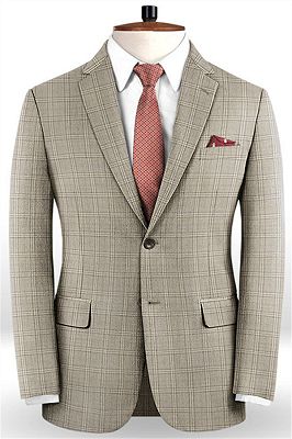 Khaki Checked Two Pieces Tuxedo Online | Fashion Slim Fit Men Suits