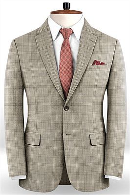 Khaki Checked Two Pieces Tuxedo Online | Fashion Slim Fit Men Suits_1