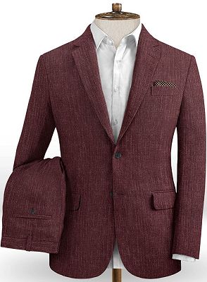 Burgundy Men Suits Online | Notched Lapel Linen Tuxedo Online