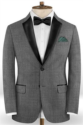 Dark Grey Formal Business Men Suits | Slim Fit Black Lapel Tuxedo_1
