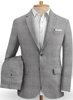 Slim Fit 2 Pieces Grey Prom Suits | New Summer Linen Wedding Groom Tuxedo