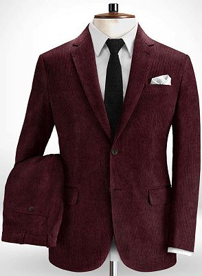 Luca Burgundy Corduroy Striped Prom Men Suits