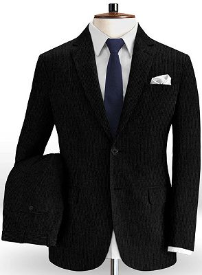 Black Corduroy Business Men Suits | Bespoke Striped Tuxedo with 2 Pieces