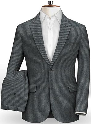 Dark Grey Slim Fit Men Suits Online | Fashion Striped Two Pieces Tuxedo_2