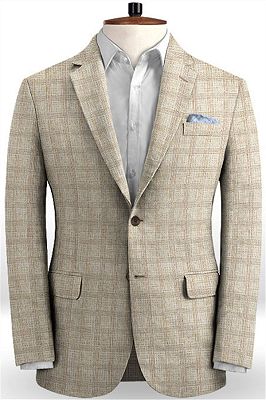 Khaki Linen Summer Beach Groom Suits | Newest Wedding Two Pieces Men Tuxedo
