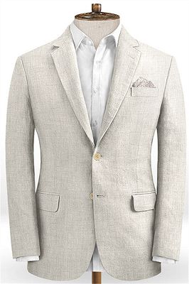 Ivory Linen Wedding Men Suits | Summer Beach Groom Tuxedo Online