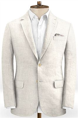 Ivory Linen Wedding Groom Suits | Notched Lapel Two Pieces Tuxedo for Sale_1