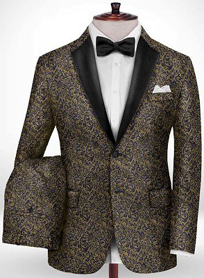 Gold Jacquard Prom Outfits Tuxedo | Two Pieces Notch Lapel Men Suits for Prom_2