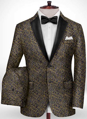 Gold Jacquard Prom Outfits Tuxedo | Two Pieces Notch Lapel Men Suits for Prom