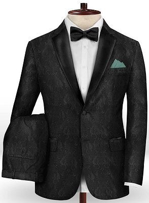 Black Jacquard Prom Outfits Men Suits | Slim Fit Tuxedo with Two Pieces_2