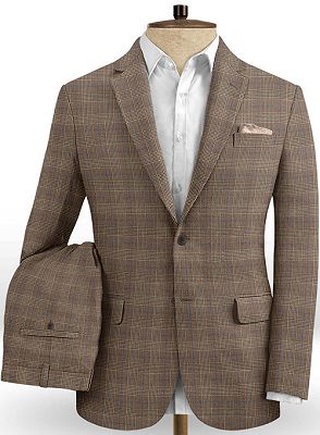Brown Casual Two Pieces Men Suits | Linen Plaid Slim Fit Tuxedo_2