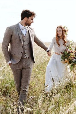 Khaki Linen Summer Beach Mens Classic Suits | 2020 Groom Wedding Tuxedos with 3 Pieces_5