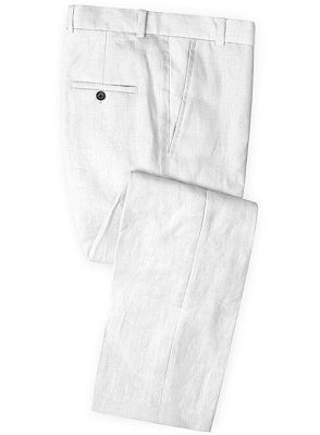 Linen for Summer White Groom Tuxedos | Notch Lapel Men Party Prom Business Suits_3