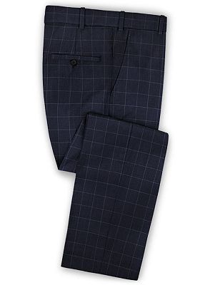 Dark Blue Checked Men Suits | Fashion Notch Lapel Prom Tuxedo_3