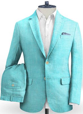 Blue Summer Linen Wedding Tuxedos | Prom Men Suits Wear Classic Formal 2 Pieces_2