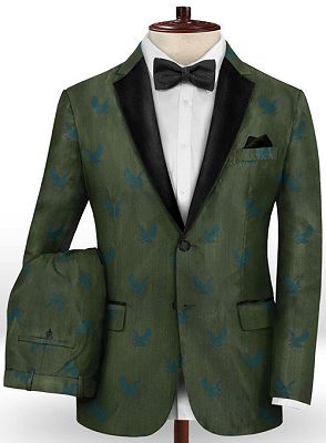 Dark Green Printed Suits for Men | Bespoke Prom Outfit Men Suits with Black Lapel_2