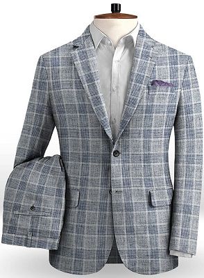 Silver Grey Summer Beach Groom Suits for Men | Two Pieces Plaid Linen Men Tuxedo