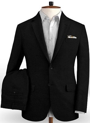 Summer 2 Piece Black Men Linen Suit | Slim Fit Beach Groom Wedding Tuxedo_2