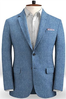 Fashion Blue Linen Wedding Suits for Men | Beach Slim Fit Groom 2 Piece Tuxedo_1