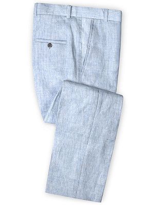 Sky Blue Cotton Linen Summer Wedding Suit | Beach Suit Groom Tuxedos Bestman Blazer_3