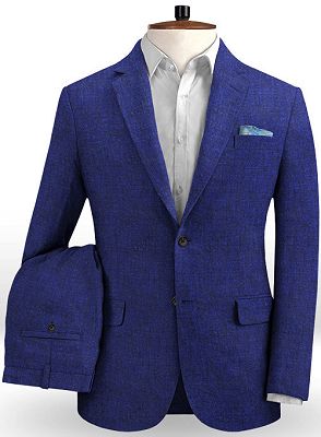 Royal Blue Linen Casual Men Suit 2020 | Summer Beach Prom Tuxedo for Men_2