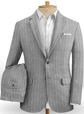 Gray Striped Linen Men Suits Online | Notched Lapel Tuxedo with Two Pieces_2