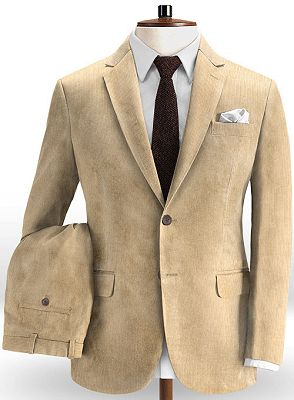 Khaki Corduroy Tuxedo for Men | Two Pieces Striped Men Suits Online_2