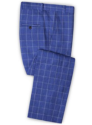 Ocean Blue Grid Linen Men Suits | Notch Lapel Slim Fit Tuxedo_3