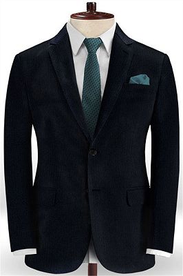 Navy Blue 2 Pieces Corduroy Tuxedo | Men Suits with Two Buttons_1