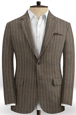 Brown Linen Striped Men Suits Online | Two Pieces Business Tuxedo with Two Pieces