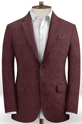 Burgundy Men Suits Online | Notched Lapel Linen Tuxedo Online_1